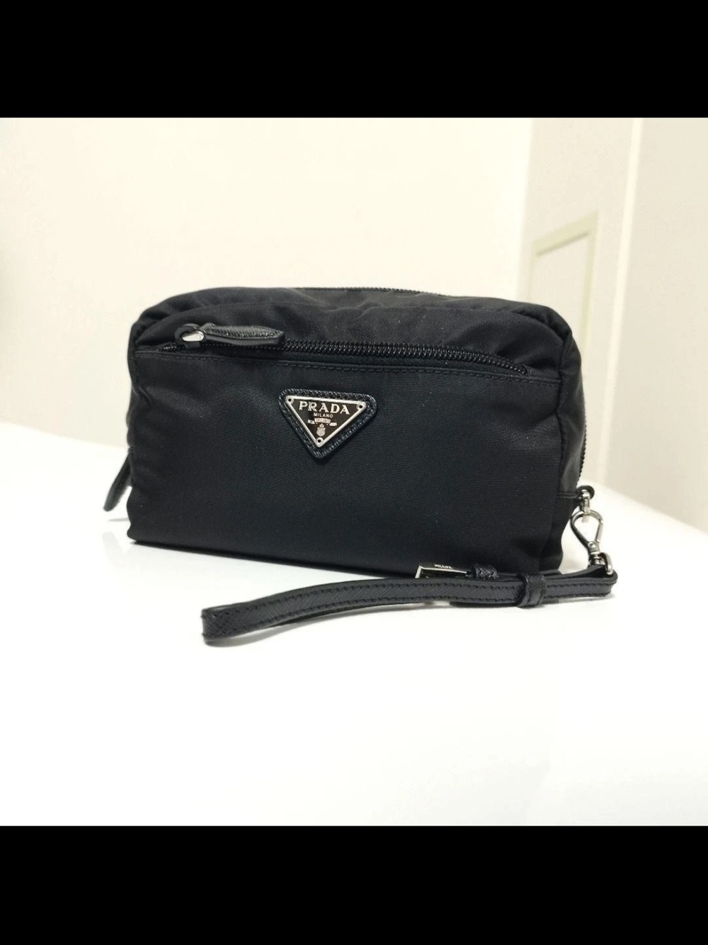 Prada Black Nylon Wristlet Toiletry Pouch